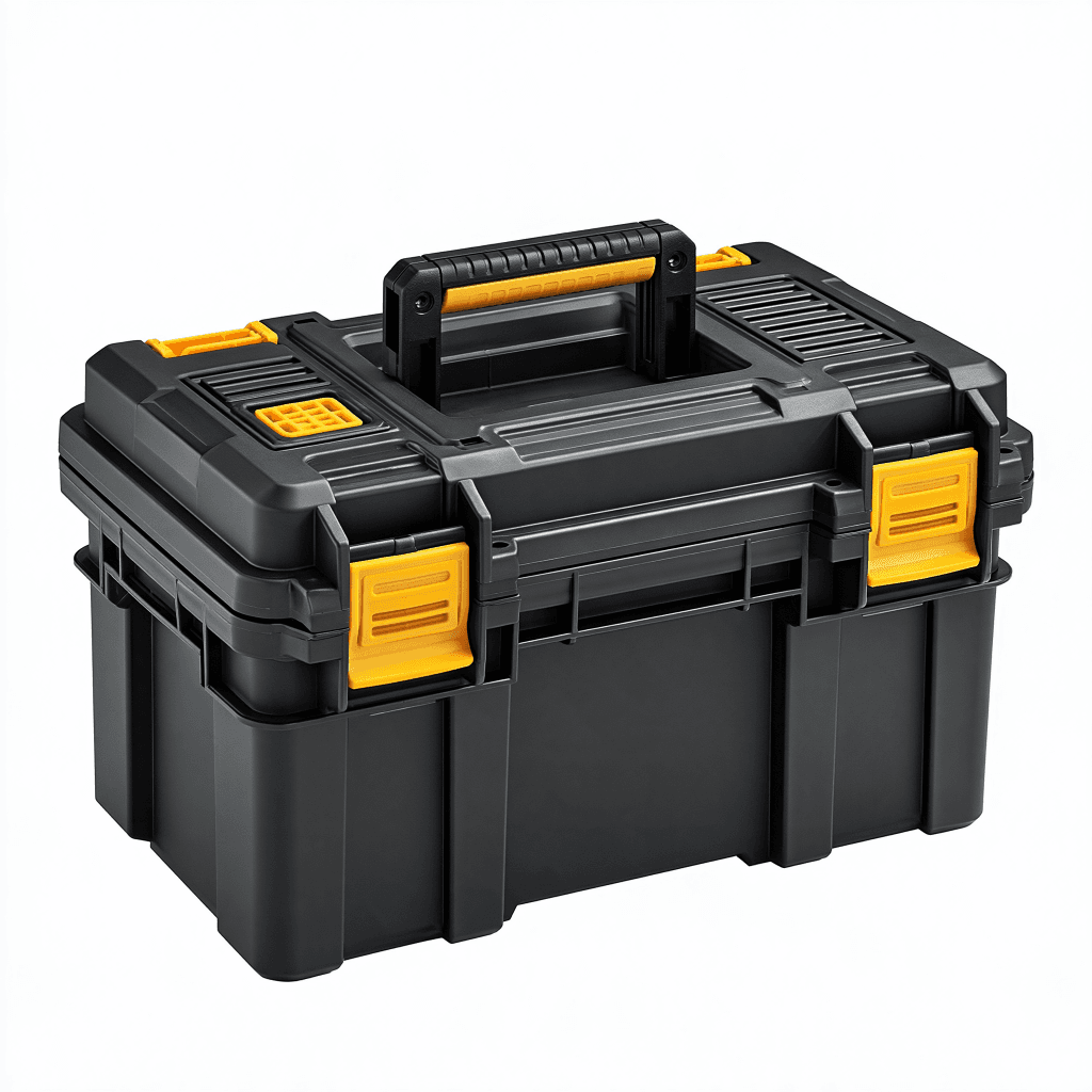 Boîte à outils 50 x 30 x 27 cm en plastique noir et jaune avec poignée de transport