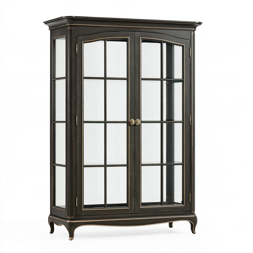 Vitrine 120 x 45 x 190 cm en bois noir et verre style classique