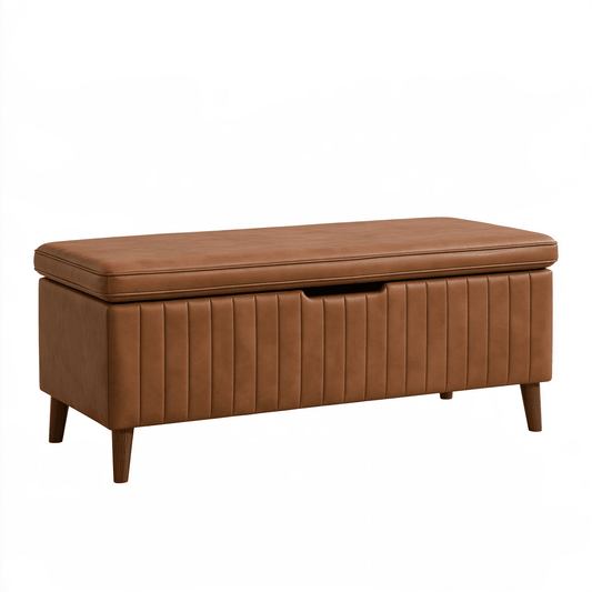 Banc coffre de rangement 100 x 45 x 48 cm en similicuir marron moderne capitonné