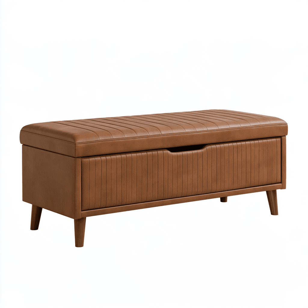 Banc de rangement 120 x 40 x 45 cm en cuir synthétique marron avec tiroir style moderne