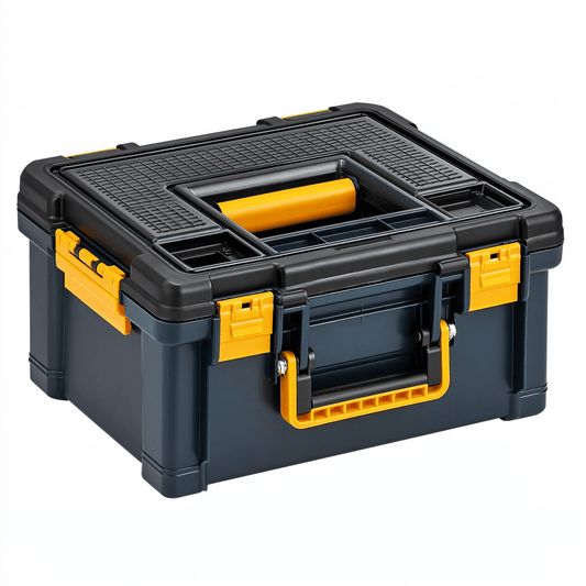 Boîte à outils 48 x 28 x 25 cm en plastique noir et jaune avec rangement compartimenté