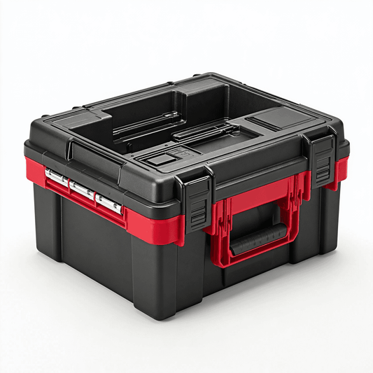 Boîte à outils 58 x 35 x 32 cm en plastique noir/rouge avec poignée et plateau amovible