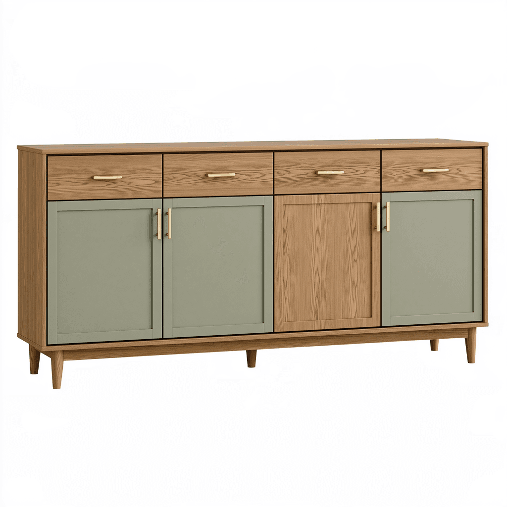 Buffet 160 x 40 x 85 cm en panneaux effet bois vert olive avec rangement style rétro