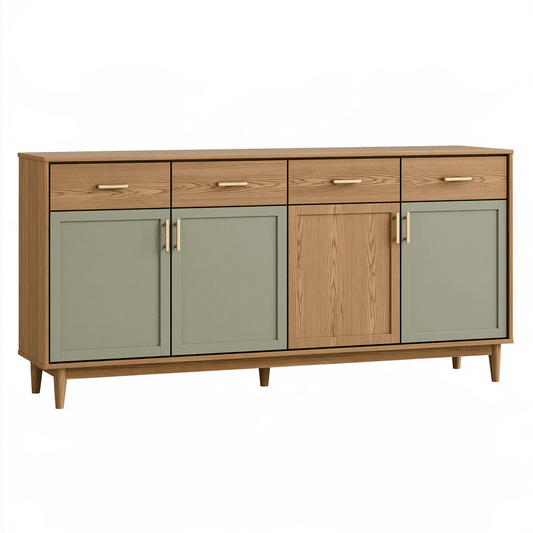 Buffet 160 x 40 x 85 cm en panneaux effet bois vert olive avec rangement style rétro