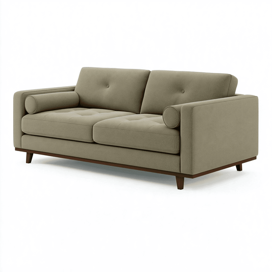 Canapé 2 places 180 cm en tissu vert kaki avec pieds en bois style rétro