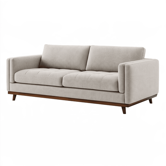 Canapé 3 places 200 x 90 cm en tissu beige avec piètement en bois style moderne