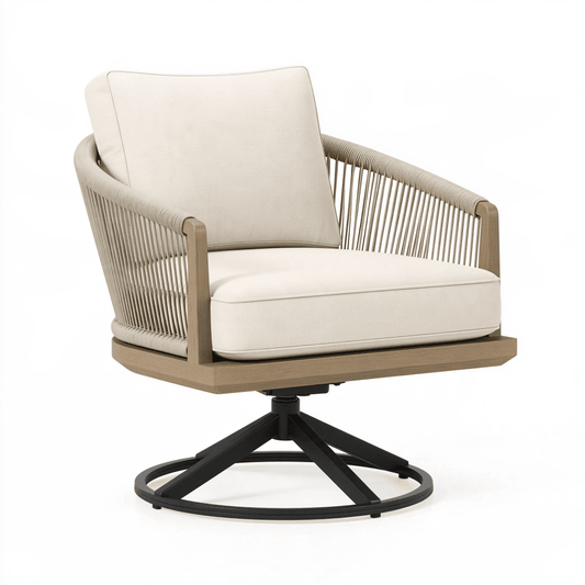 Fauteuil pivotant 85 x 82 x 89 cm en bois et corde beige style contemporain