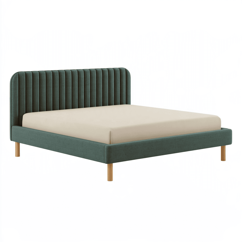 Lit double 160 x 200 cm en tissu vert foncé avec tête de lit capitonnée - style contemporain