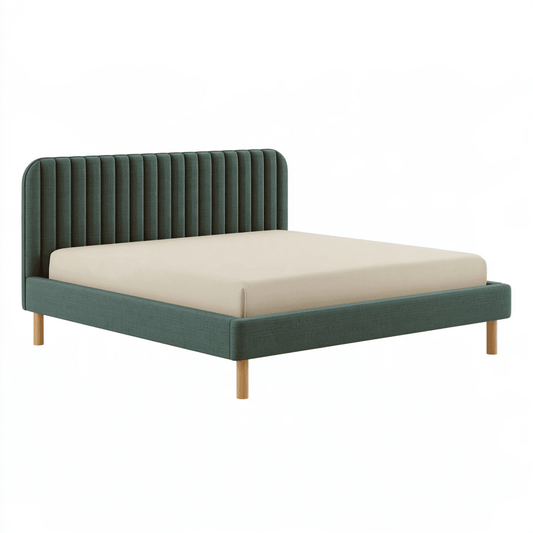 Lit double 160 x 200 cm en tissu vert foncé avec tête de lit capitonnée - style contemporain
