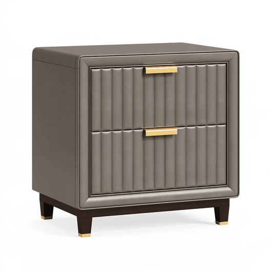 Table de chevet 50 x 45 x 60 cm en similicuir gris taupe avec 2 tiroirs style contemporain