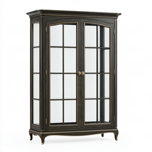 Vitrine 120 x 45 x 190 cm en bois noir et verre style classique
