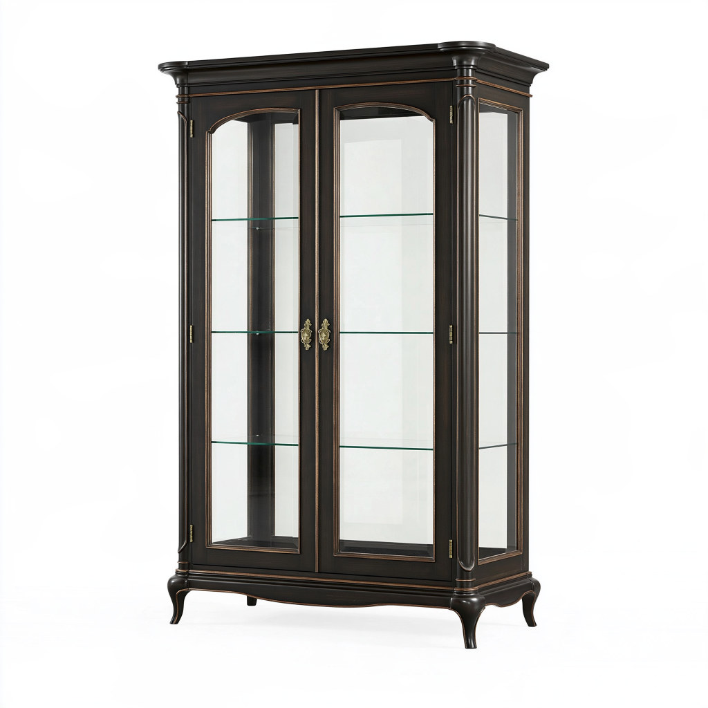 Vitrine 100 x 45 x 190 cm en bois et verre noir classique à 2 portes