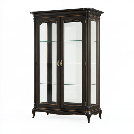 Vitrine 100 x 45 x 190 cm en bois et verre noir classique à 2 portes