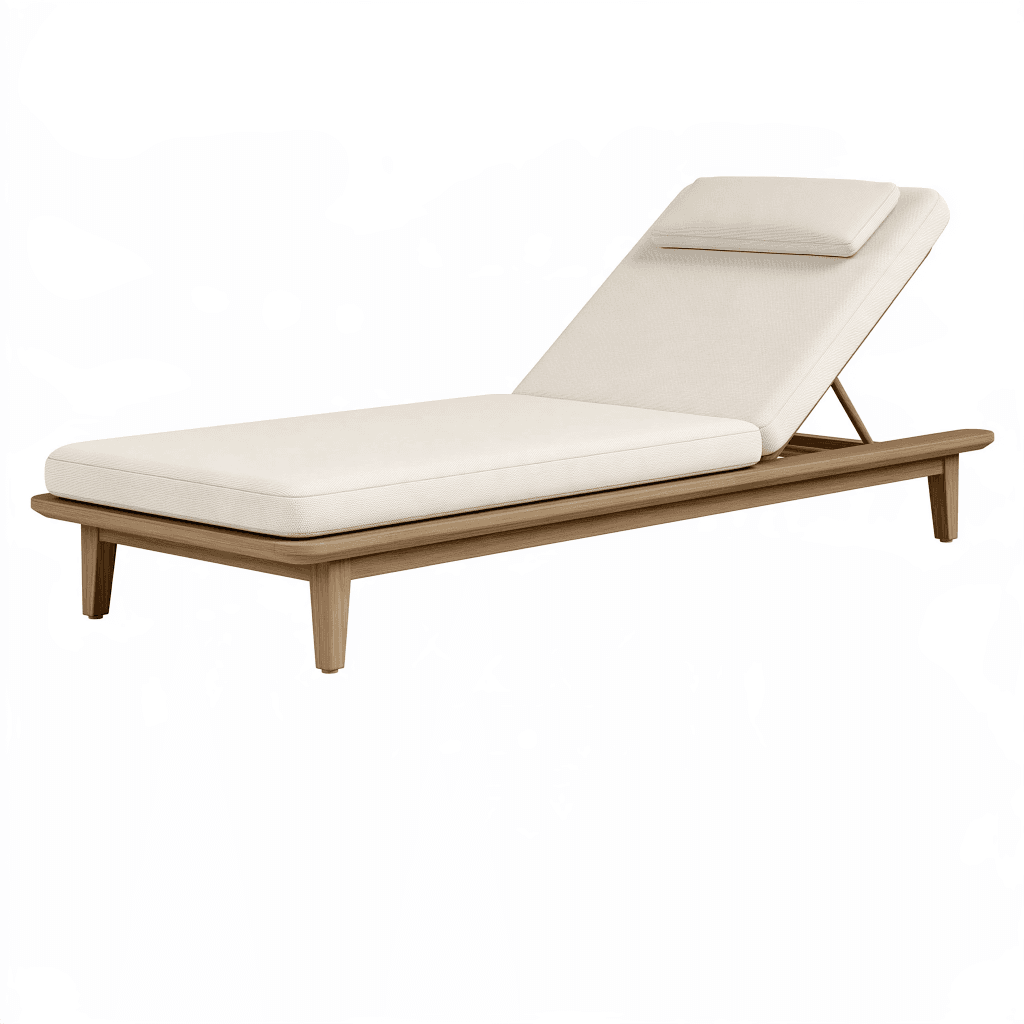 Chaise longue de jardin 200 cm en bois marron avec coussin beige dossier réglable