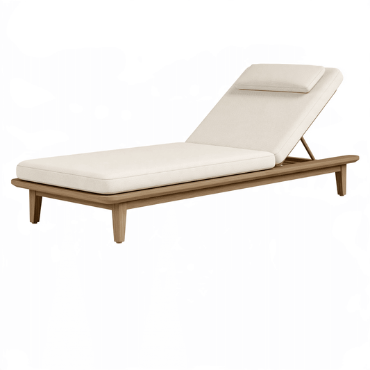Chaise longue de jardin 200 cm en bois marron avec coussin beige dossier réglable