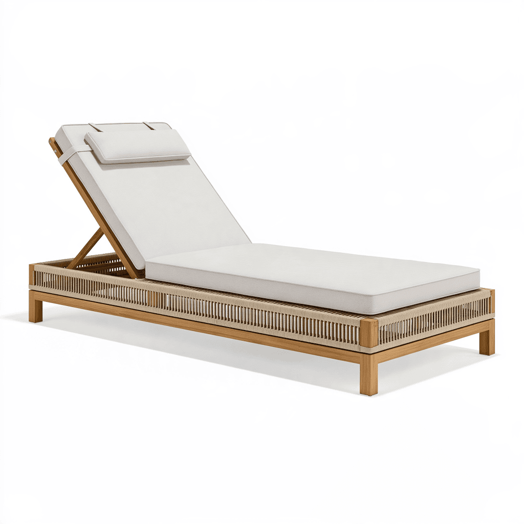 Chaise longue de jardin 200 x 75 cm en bois et textile écru à dossier réglable